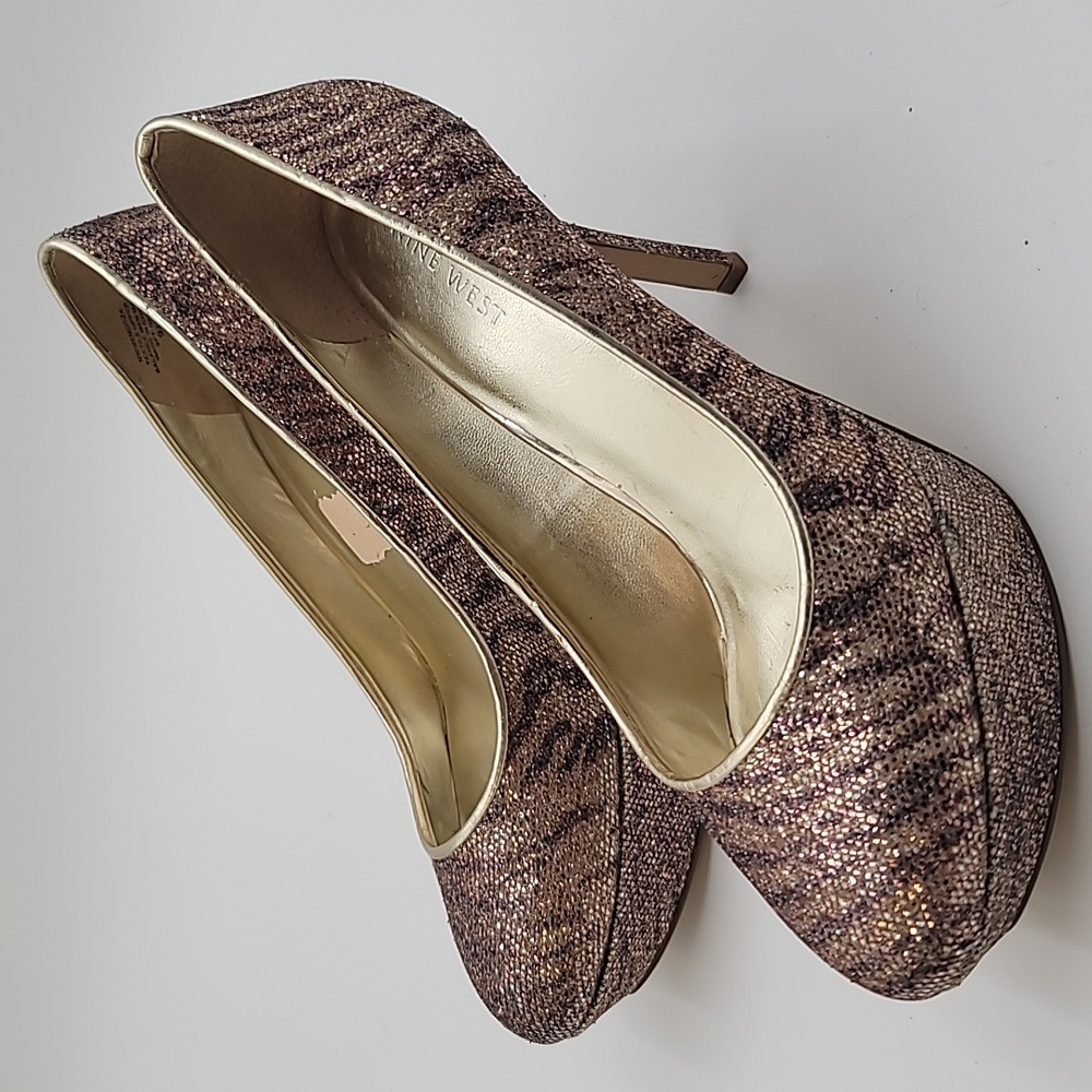 Nine West Sz9.5 Mendoza Platform Glitter Tiger Stripe Stilettos Blinggggg - Image 6